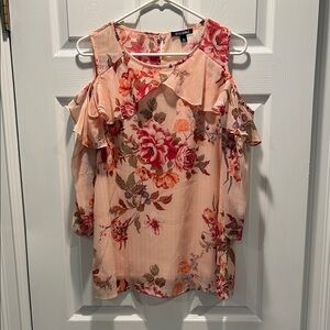Roz & Ali/Dress Barn Pink Ruffled Cold Shoulder Blouse